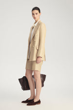 MIRA Metallic Linen Double-Breasted Blazer in Desert Titanium – view 2